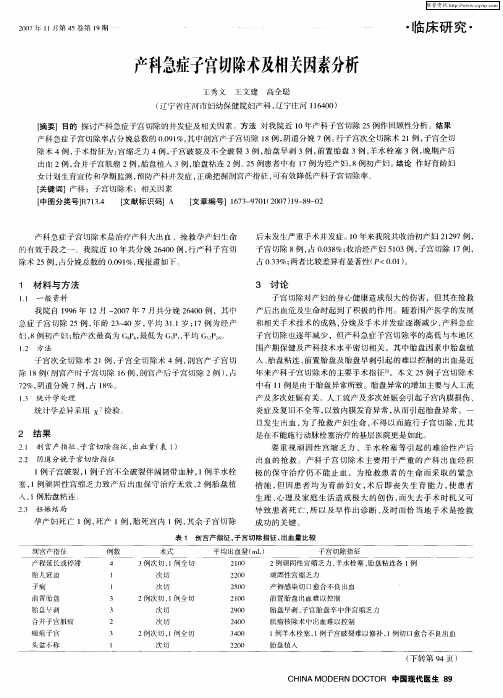 产科急症子宫切除术及相关因素分析