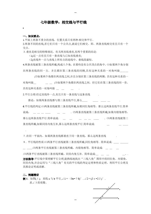 七年级数学培优提高讲义：相交线与平行线(一)