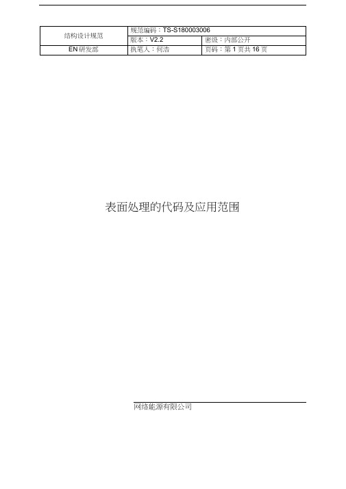 表面处理的代码及应用范围