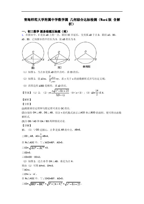 青海师范大学附属中学数学圆 几何综合达标检测(Word版 含解析)