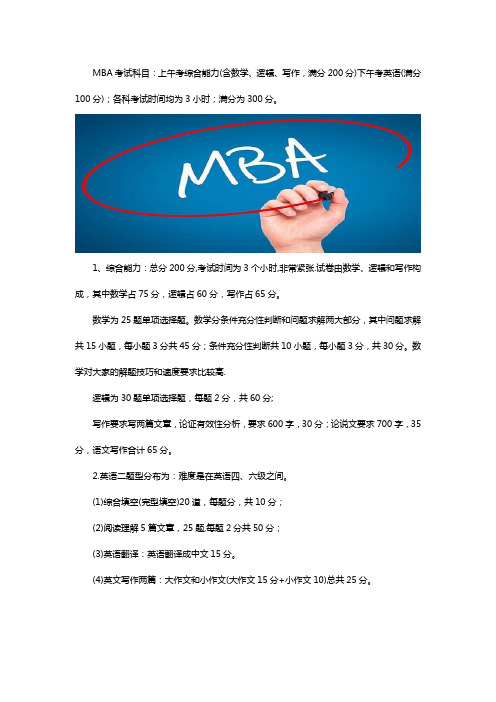 mba考哪些科目