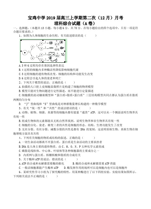 陕西省宝鸡中学2019届高三上学期第二次(12月)月考理科综合试题(A卷)