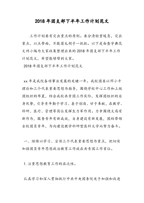2018年团支部下半年工作计划范文-范文精选