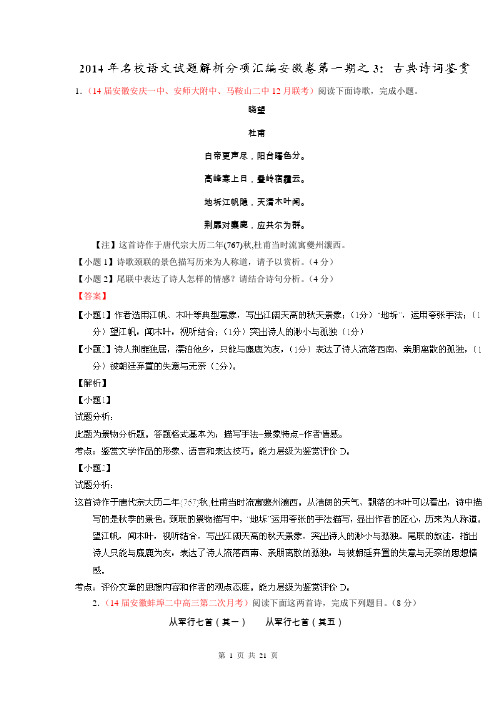 专题03 古典诗词鉴赏-2014届高三名校语文试题精选精析分省汇编系列(安徽版)(第01期)(解析版)