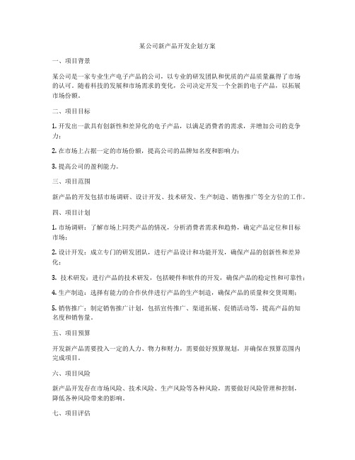 某公司新产品开发企划方案