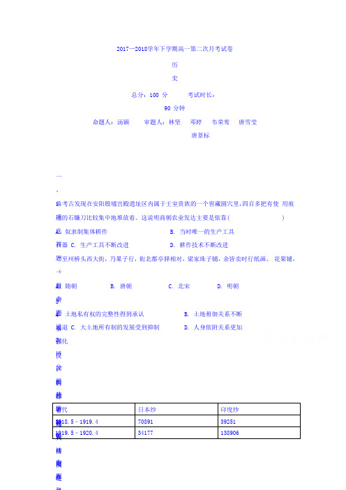 广西贺州平桂管理区平桂高级中学2017-2018学年高一下学期第二次月考历史试卷 Word版含答案