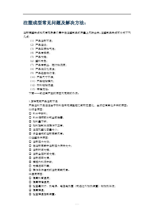 注塑成型常见问题及解决方法