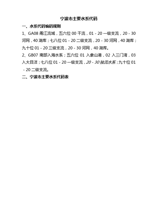宁波主要水系代码