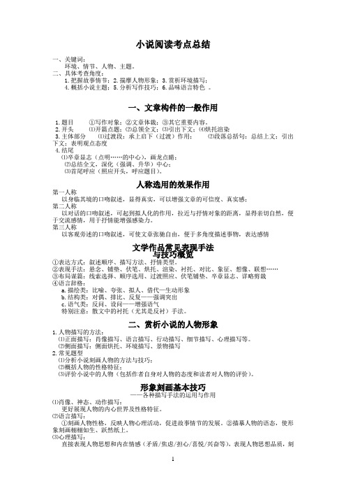 小说阅读考点总结