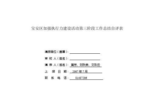 宝安区加强执行力建设活动第三阶段工作总结自评表