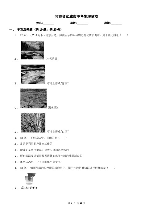 甘肃省武威市中考物理试卷 