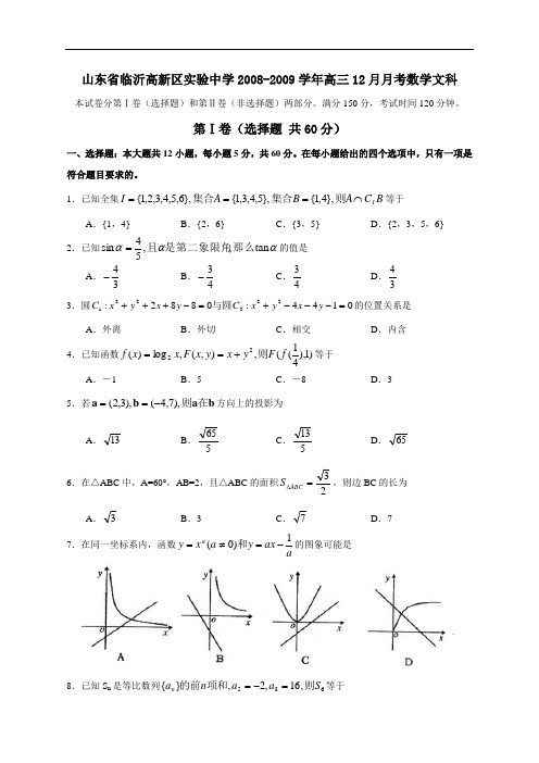 山东省临沂高新区实验中学2008-2009学年高三12月月考数学文科