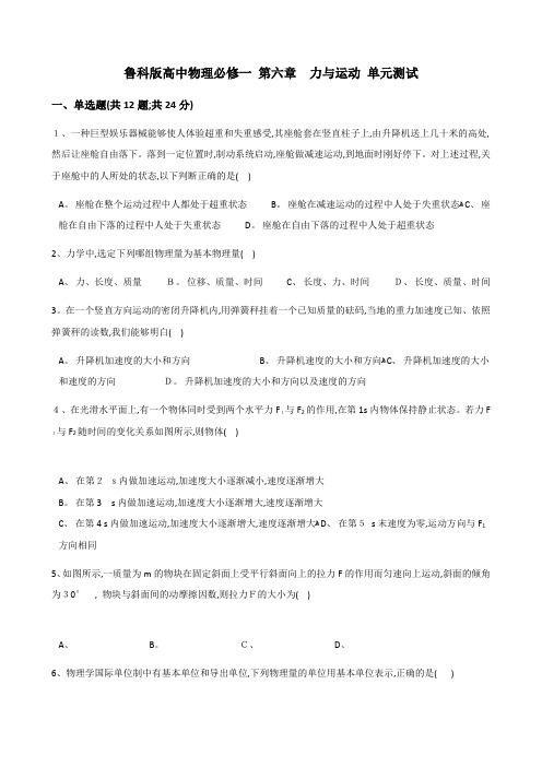 鲁科高中物理必修一 第六章 力与运动 单元测试