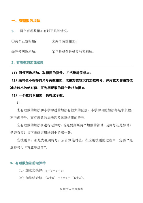 有理数加减法知识点归纳