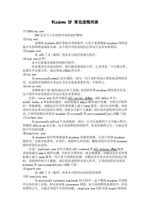 Windows XP 常见进程列表