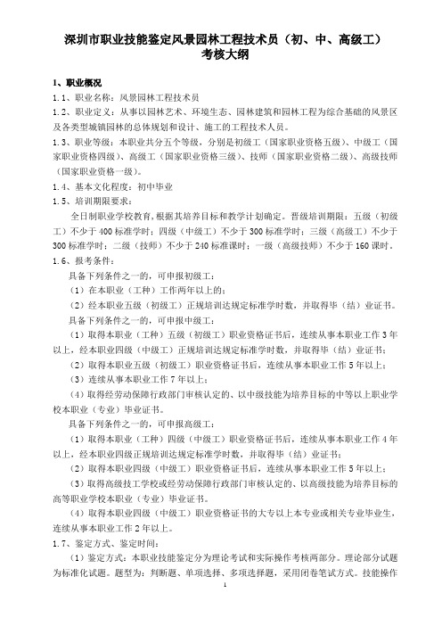深圳市职业技能鉴定风景园林工程技术员(初、中、高级工)