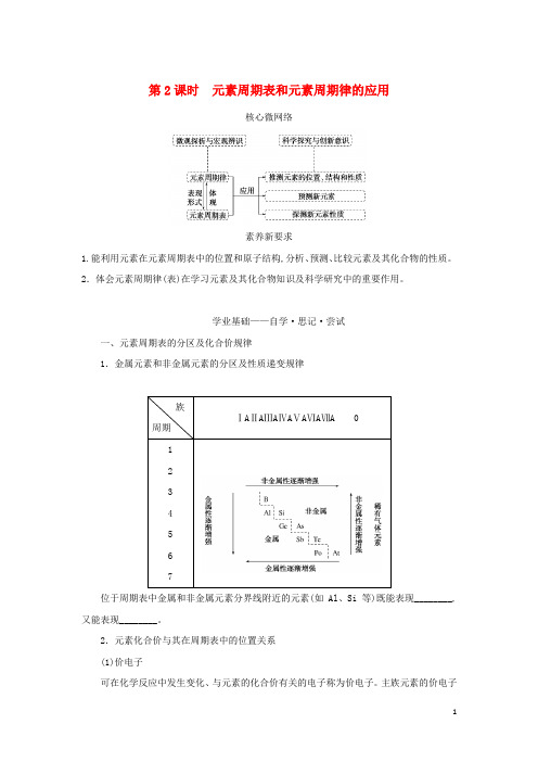 新教材高中化学第四章物质结构元素周期律 元素周期表和元素周期律的应用学生用书新人教版必修第一册