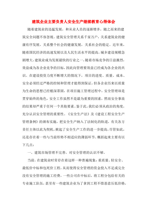 建筑企业主要负责人安全生产继续教育心得体会