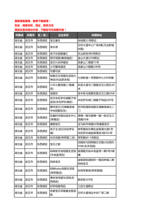 新版湖北省武汉市东西湖区母婴店企业公司商家户名录单联系方式地址大全109家