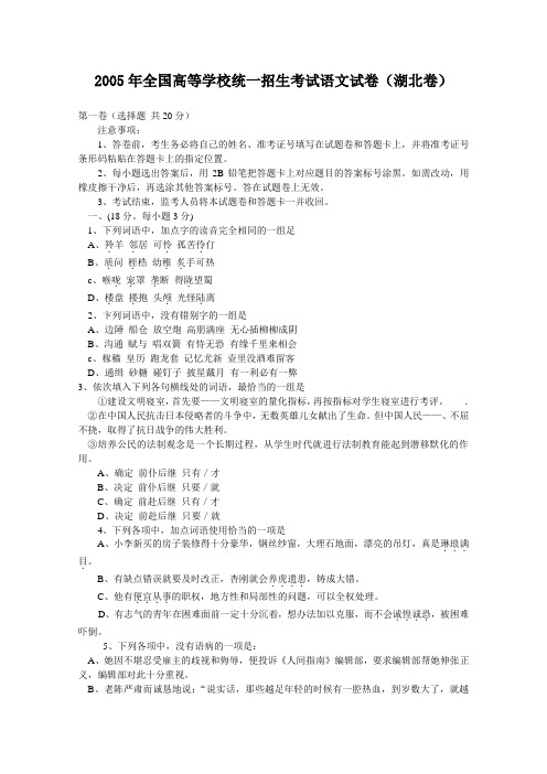 2005年高考语文试题及答案(湖北)