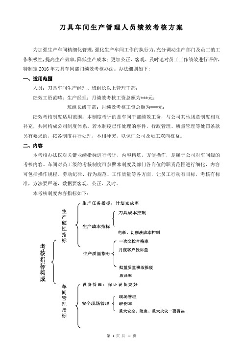 刀具车间管理人员绩效考核方案