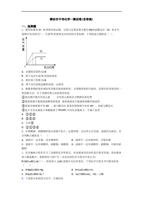 潍坊市中考化学一模试卷(含答案)