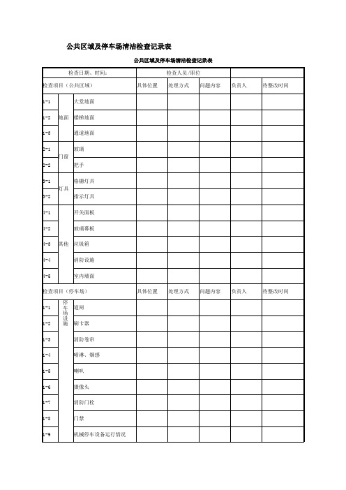 公共区域及停车场清洁检查记录表
