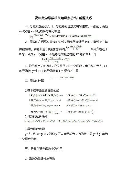 高中数学导数相关知识点总结+解题技巧