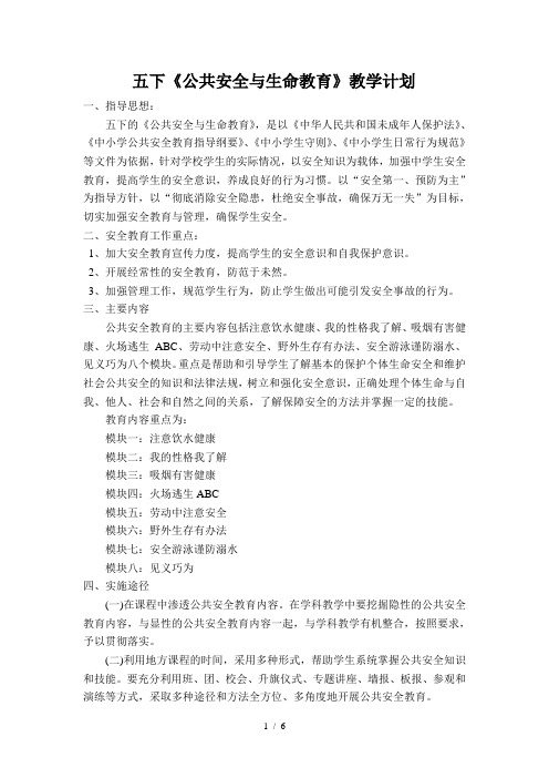 五下公共安全与生命教育教案