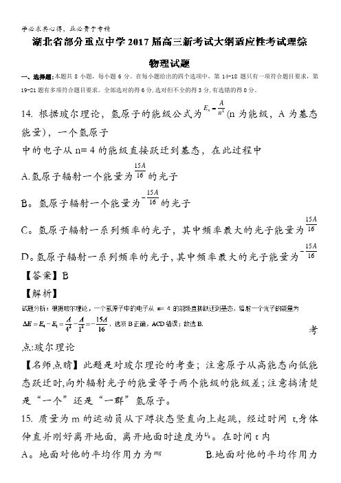 部分重点中学2017届高三新考试大纲适应性考试理综物理试题 含解析