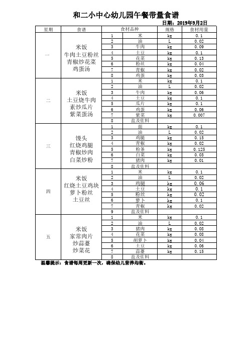 第1周带量食谱