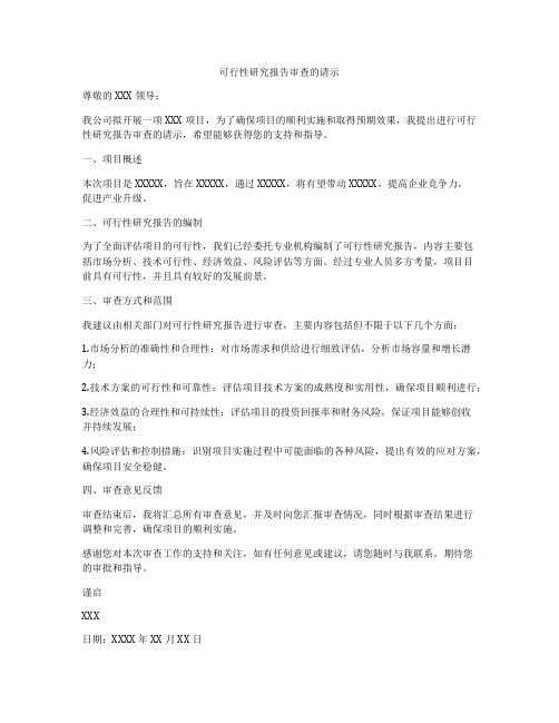 可行性研究报告审查的请示