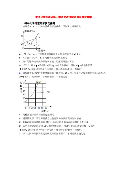 中考化学专项训练：溶液的浓度综合训练题含答案