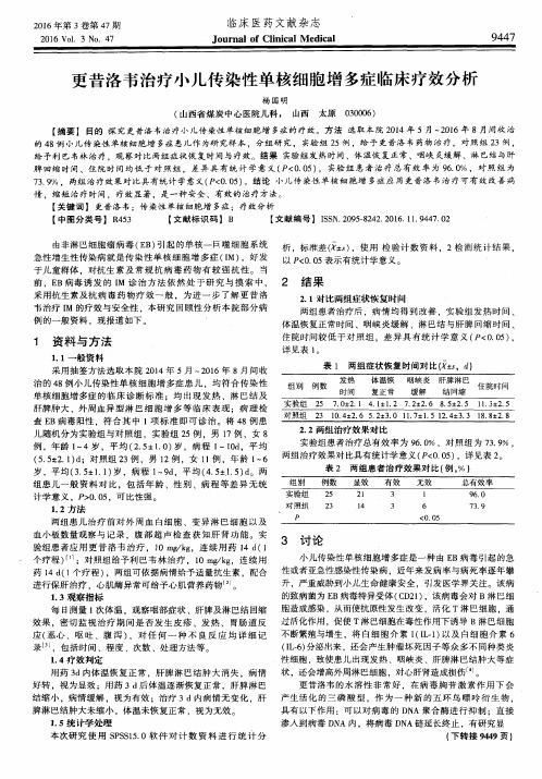 更昔洛韦治疗小儿传染性单核细胞增多症临床疗效分析
