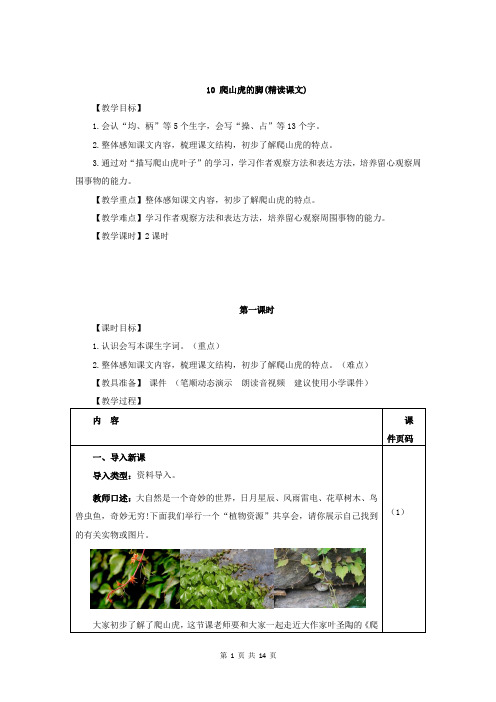 部编版四年级语文上册第10课《爬山虎的脚》优质教案+说课稿