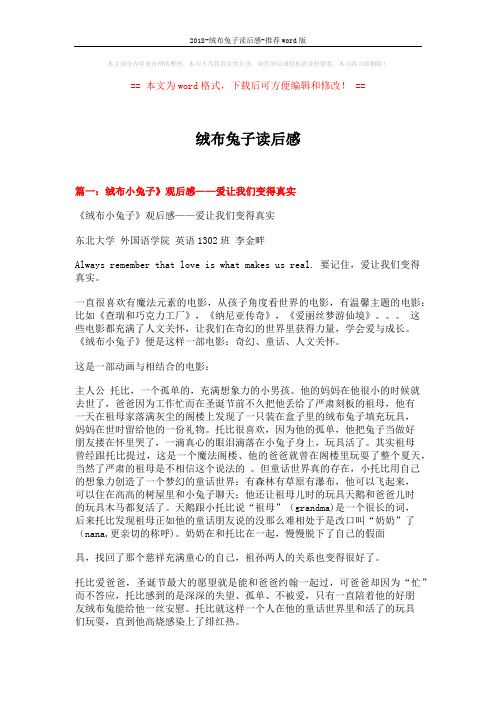 2018-绒布兔子读后感-推荐word版 (16页)