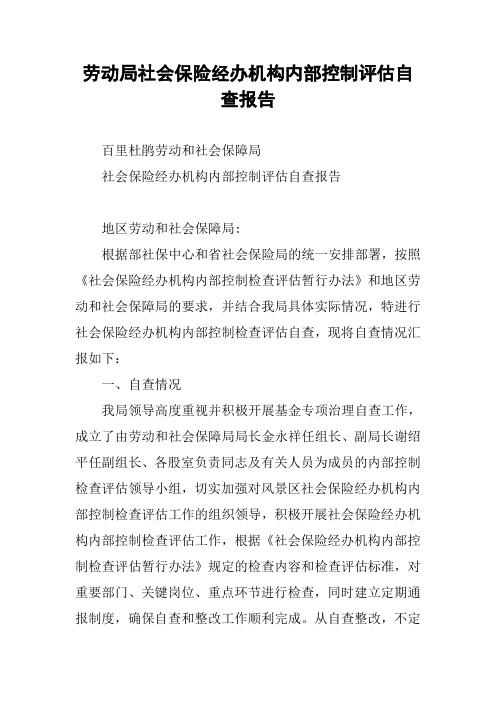 劳动局社会保险经办机构内部控制评估自查报告