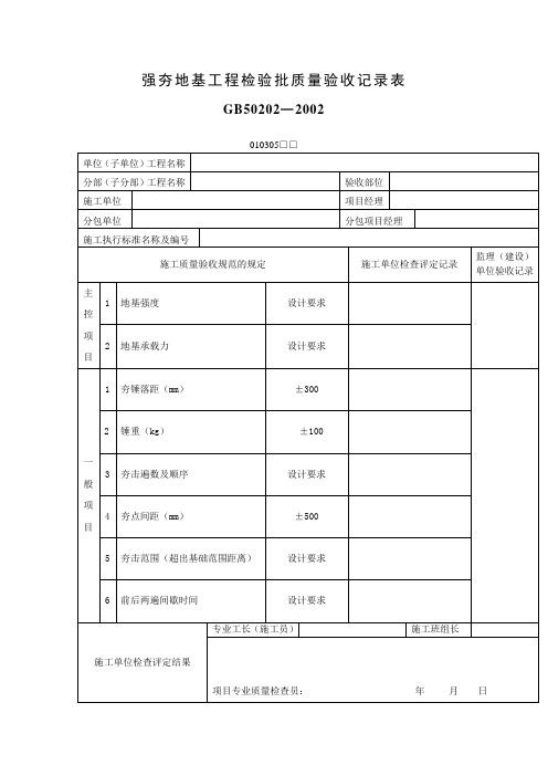 强夯地基工程检验批质量验收记录表表格格式