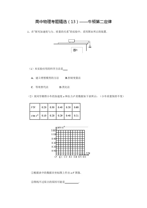 黑龙江省大庆市喇中——高中物理考题精选(13)——牛顿第二定律(有答案)