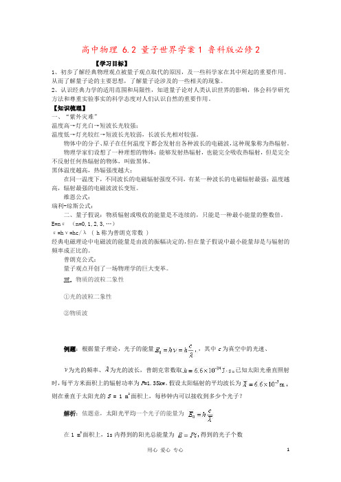 高中物理 6.2 量子世界学案1 鲁科版必修2
