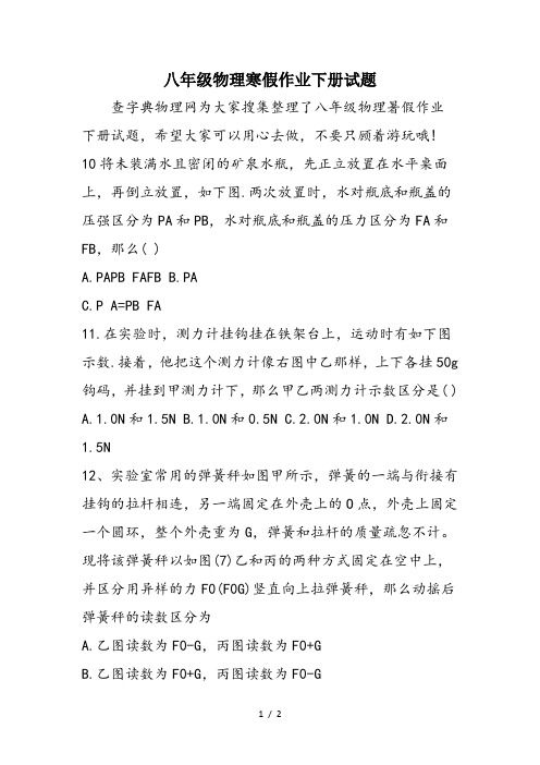 八年级物理寒假作业下册试题