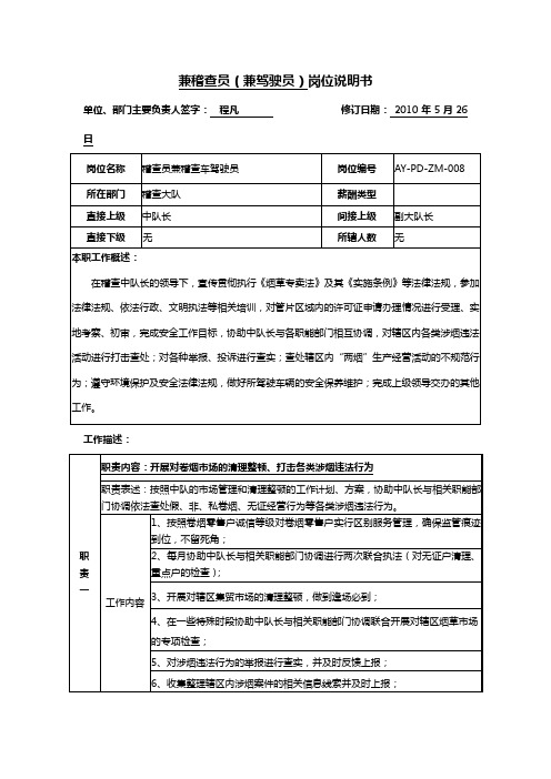 稽查员兼驾驶员岗位说明书范例