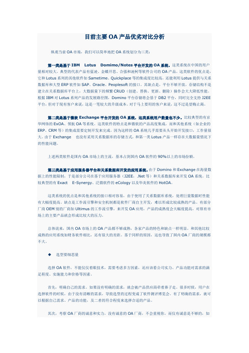 IBM Lotus DomimoNotes平台开发的OA产品优劣对比分析