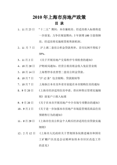 2010年上海房地产政策
