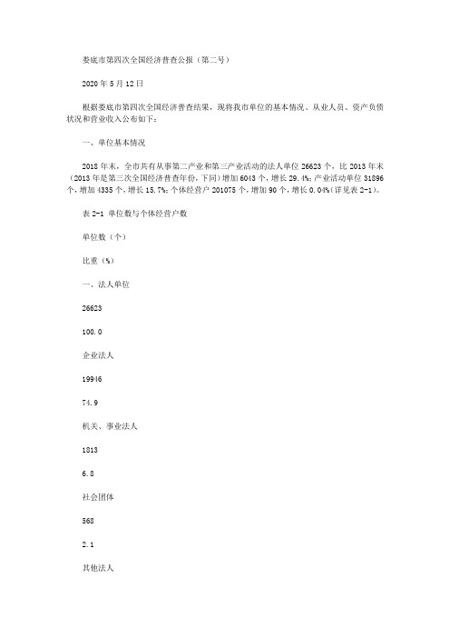 娄底市第四次全国经济普查公报(第二号)