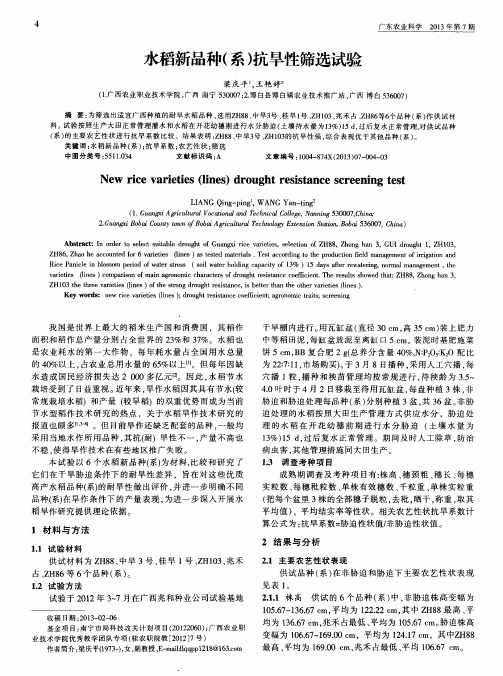 水稻新品种(系)抗旱性筛选试验
