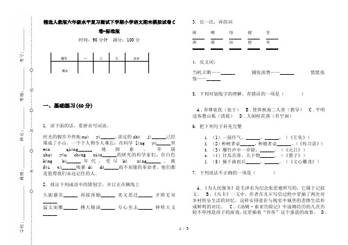 精选人教版六年级水平复习测试下学期小学语文期末模拟试卷C卷-标准版