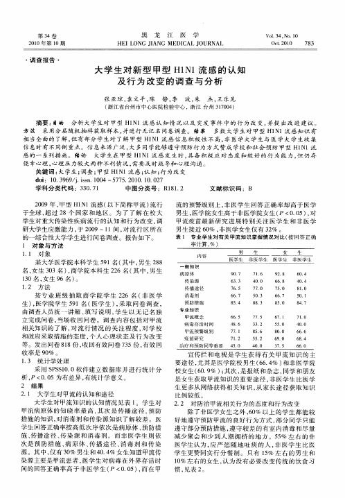 大学生对新型甲型H1N1流感的认知及行为改变的调查与分析