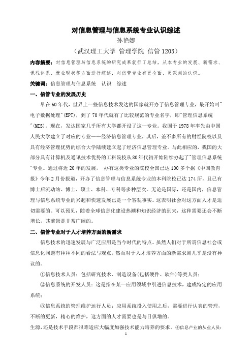 信息管理与信息系统专业导论论文