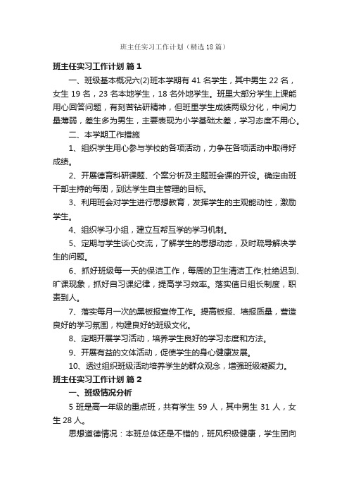 班主任实习工作计划（精选18篇）